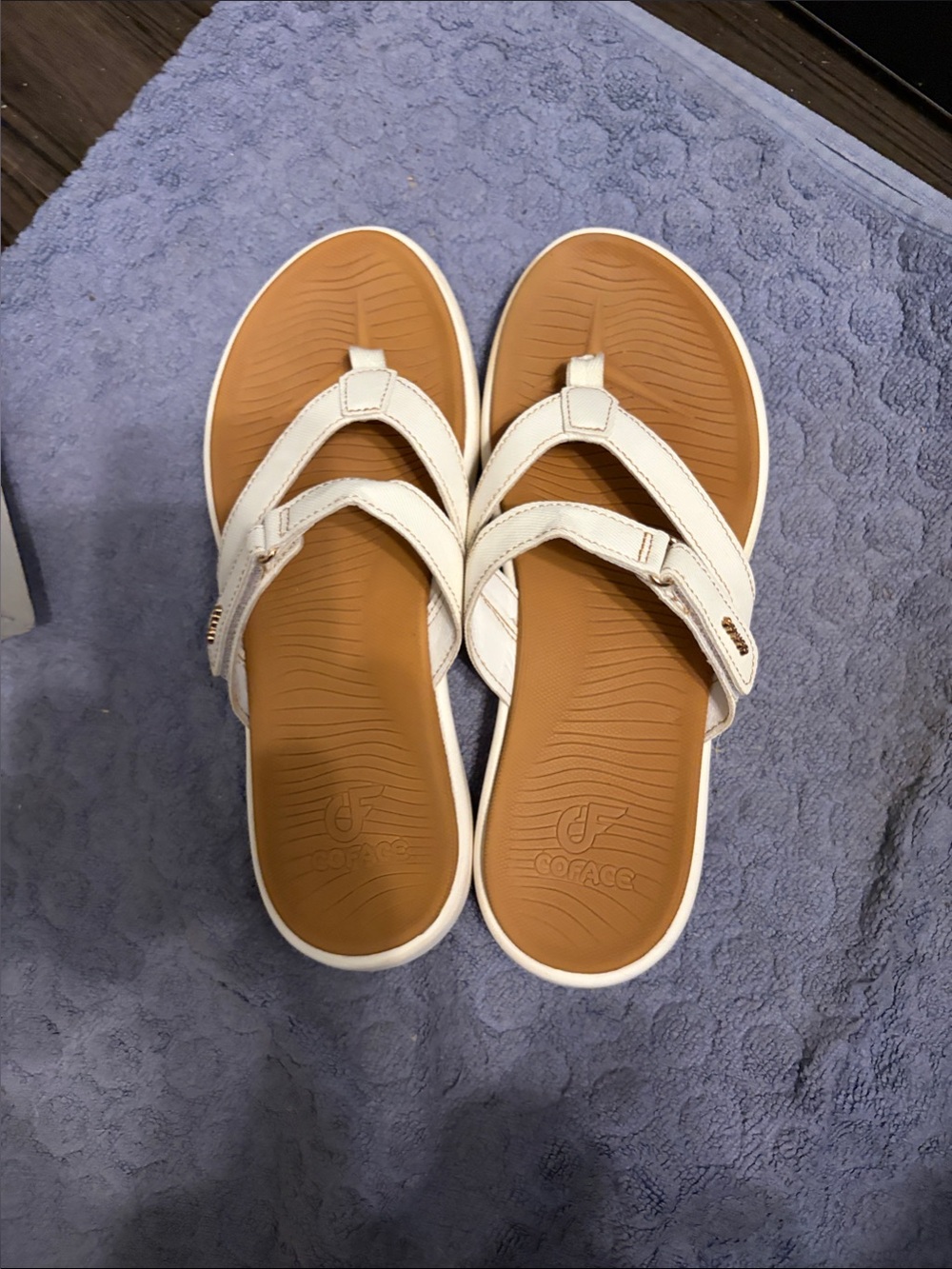 Comfort-Flex White and Tan Women's Cushion Toe-Post Sandals by Coface